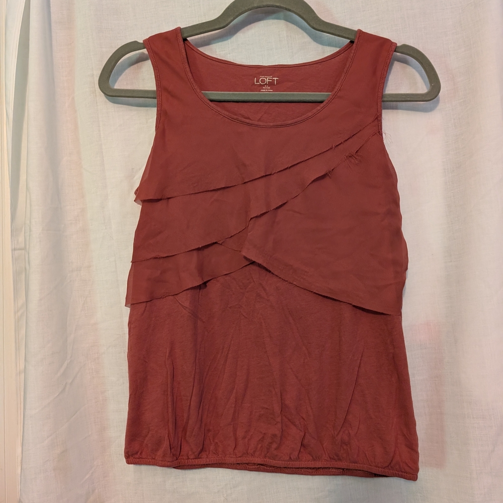 LOFT Rust Colored Ruffled Sleeveless Tank Top, Size PXS